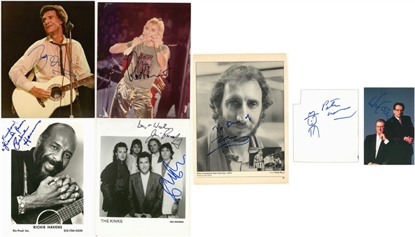 Lot of (7) Rock & Roll Musicians Signed Photos & Cuts: Rod Stewart, Pete Townshend, Ray Davies, Dave Davies, Elvis Costello, Richie Havens & Peter Wolf (Beckett PreCert)